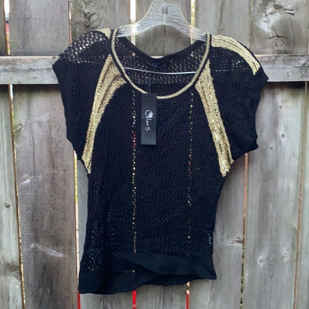 Color 5 black and gold see through top sz. S